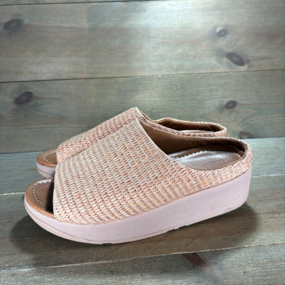 FitFlop Imogen Womens size 9 shoes Pink Raffia Woven Platform Slide Sandals